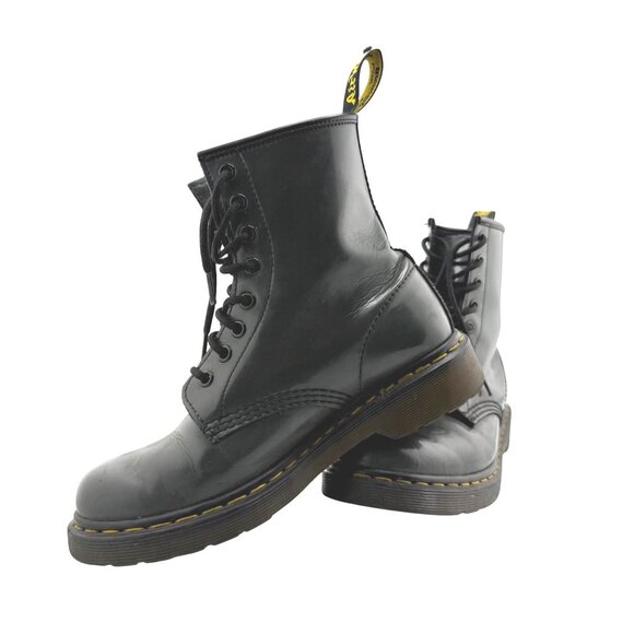 Dr. Martens 1460 Gray Patent Leather Boots EU 38 Lace-Up Iconic Style w/Yellow S - Picture 2 of 10